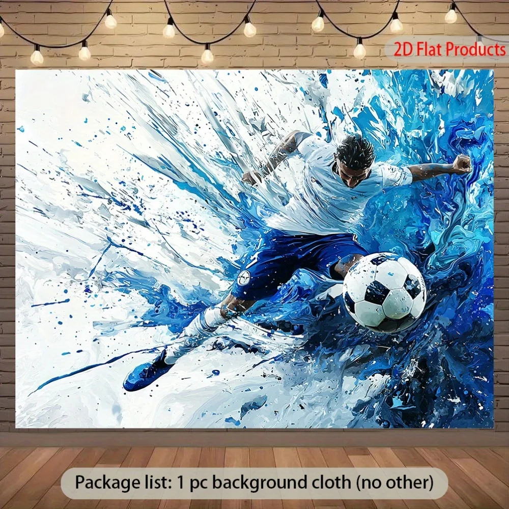 Dynamic Football Soccer Sport Tapestry Wall Hanging Blue Splash Athletic Action Art Decor Modern Room Decoration Sports Gym Gift