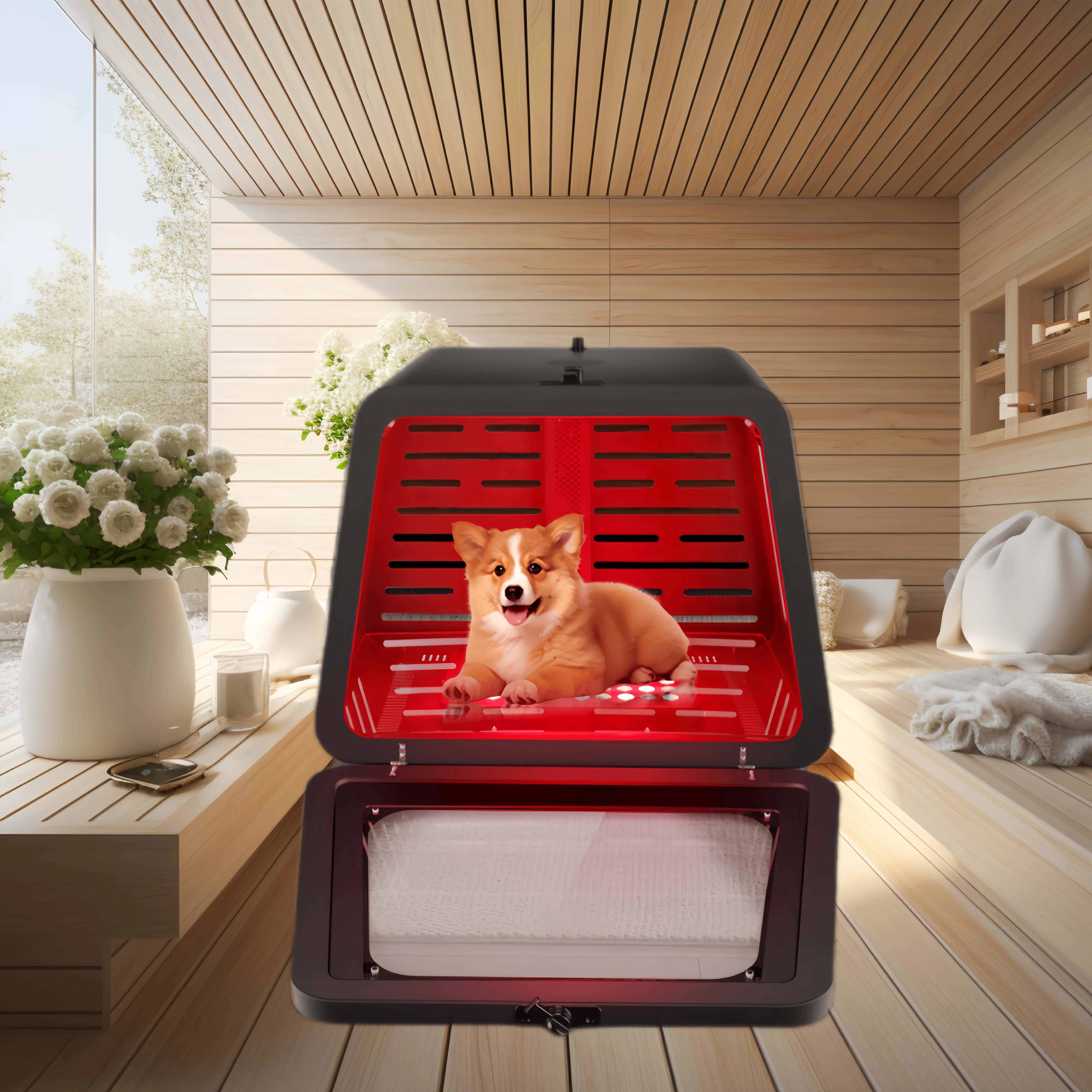 

AZURE ODM/OEM Infared Dog Cat American Shorthair Pet Crate Red Light Therapy Carrier Kennel Metal Health Bed House