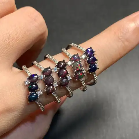 Natural Black Opal Ring Adjustable Female Stone Ring Jewelry for Women Gift Wholesale High Quality Vintage Fine