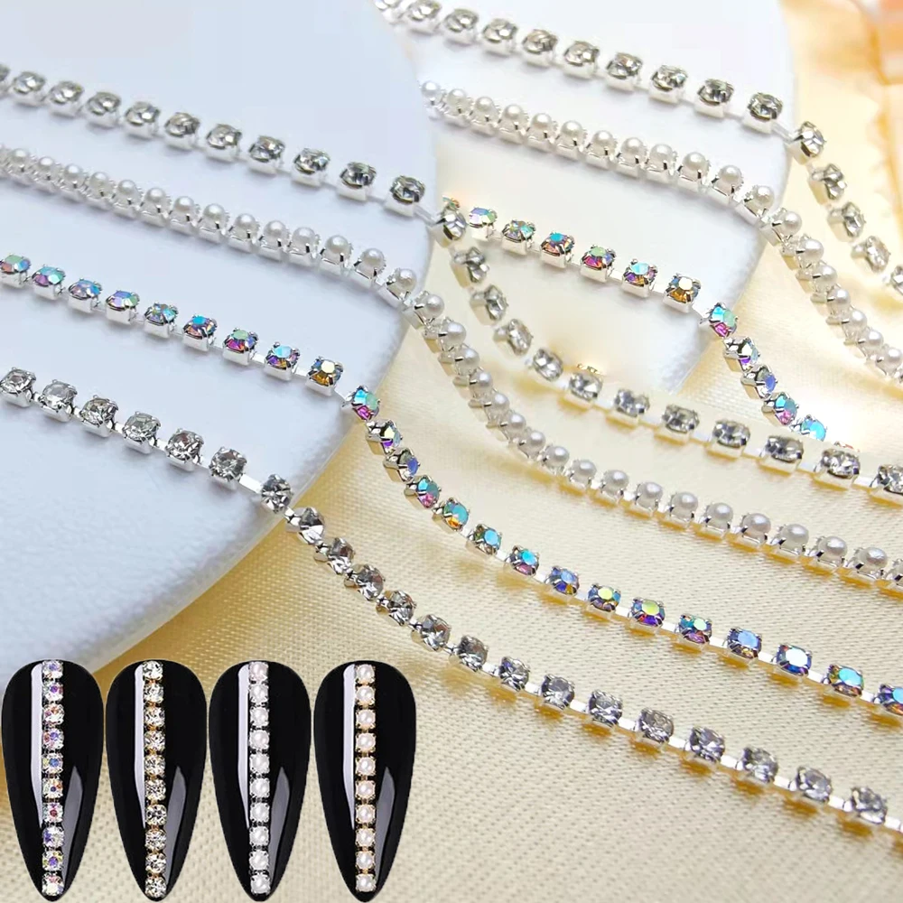 3D Rhinestones Claw Nail Chain Gold Silver Nail Stone Beads Decor Metal Steel Ball Chain DIY Charm Nail Jewelry Decoration 50cm