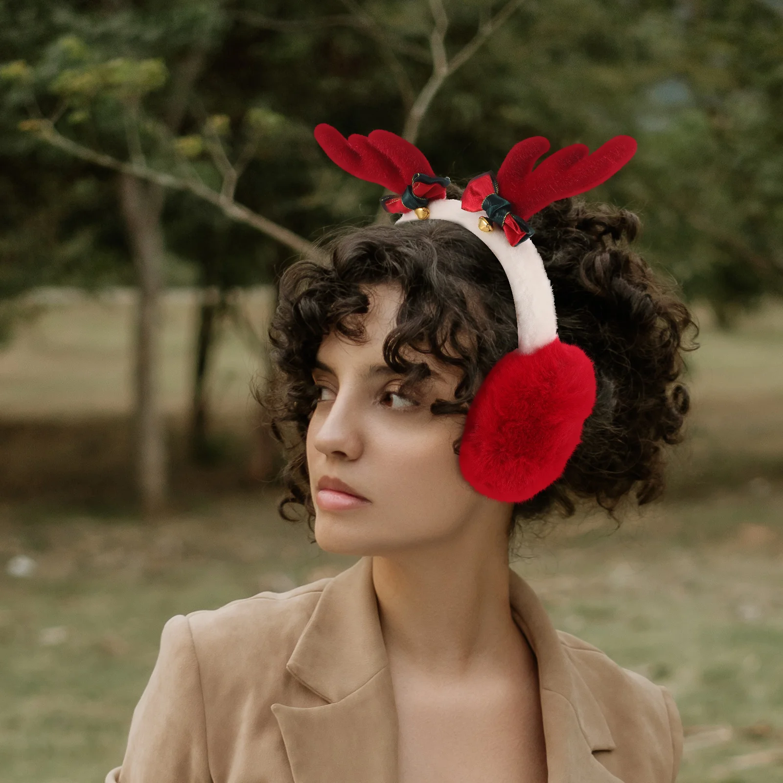 Diadema calentadora peluda y esponjosa de invierno con astas de Navidad para mujer, fundas peludas de imitación, felpa para niño y niño, color blanco