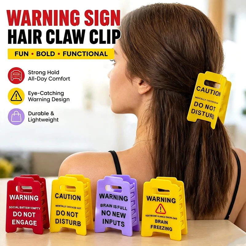 Creative Warning Sign Hair Claw Do Not Disturb Acrylic Novelty Hair Clip Y2K Punk Gothic Crab Claw for Women Girls Gift
