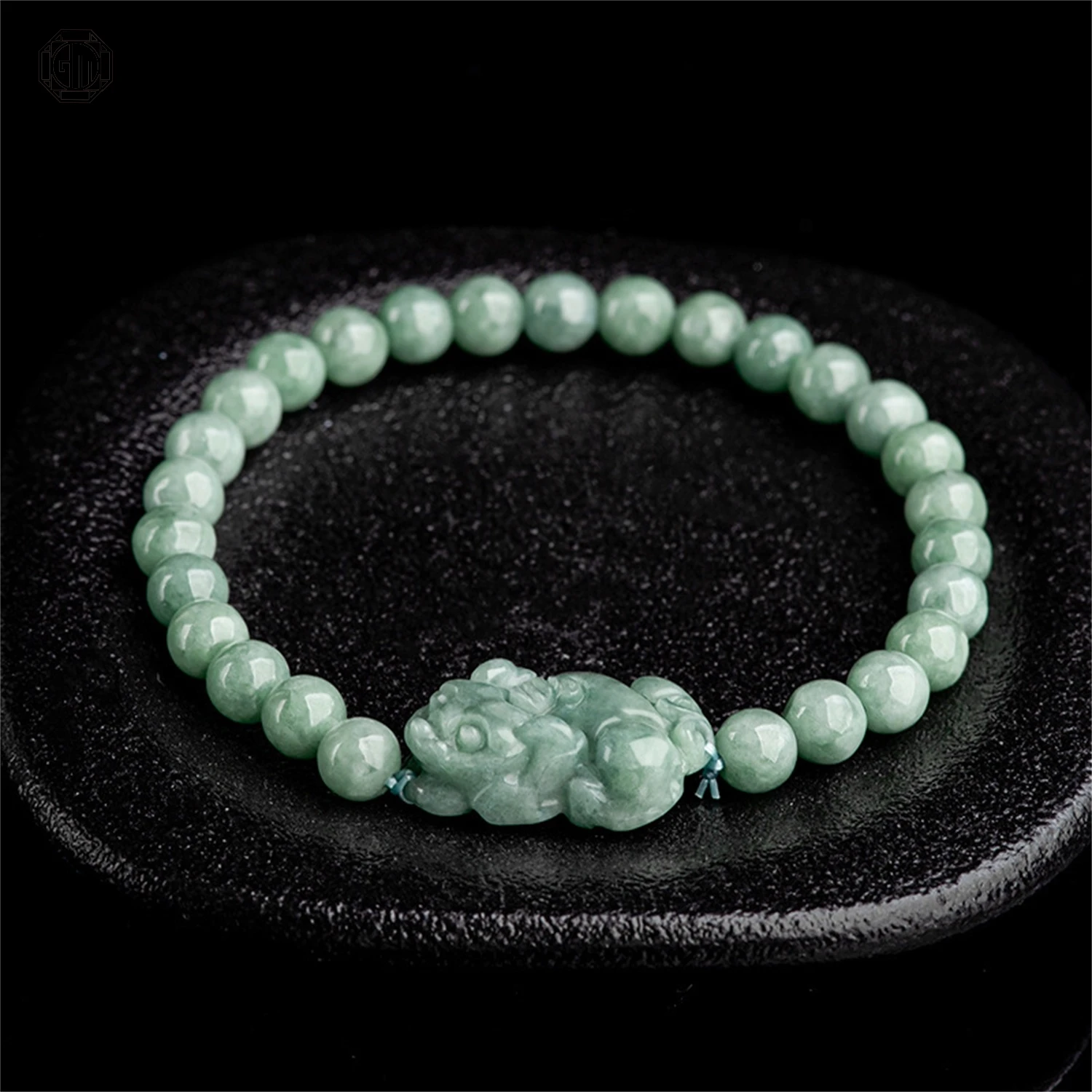 

Natural Type A Jadeite Deep Pea Green Small Pi Xiu Bracelet Icy Type Jade Beaded Hand String for Women Wrist Jewelry