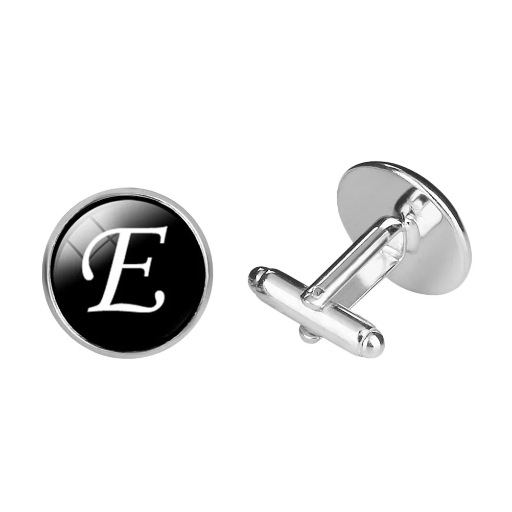 

Sleeve Cuff-Link Glass Round E Letter Pattern All-Match Decorative Men Collar Accessories Lightweight Durable Smooth