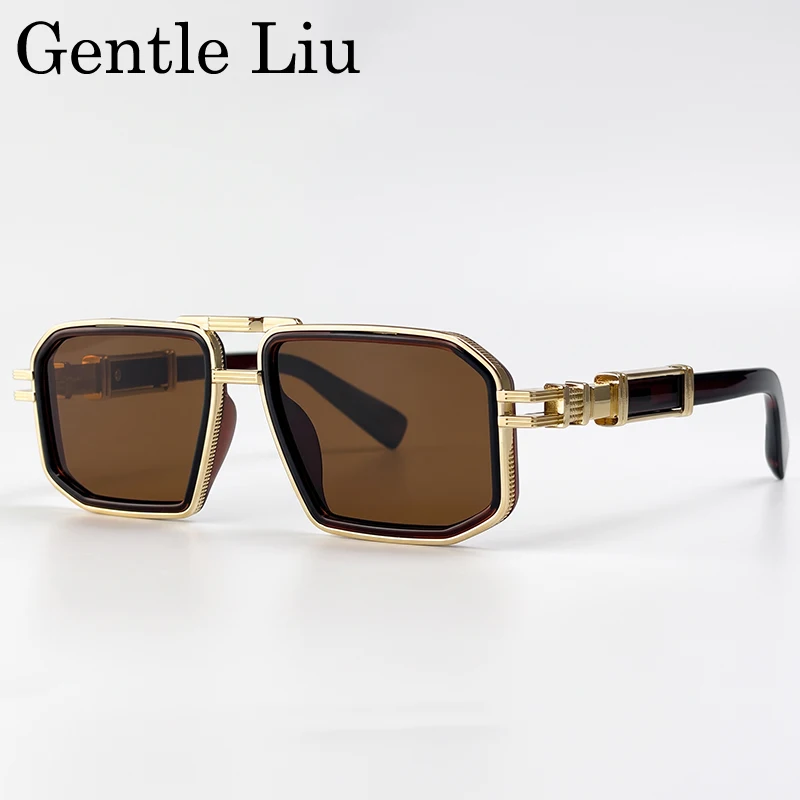 Oversized Square Sunglasses Men 2026 Luxury Steampunk Gradient Vintage Double Bridge Sun Glasses For Male Hip Hop Punk Eyewear