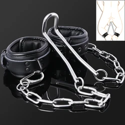 Humbler CBT Stainless Steel Ball Stretcher with PU Leather Ankle Cuffs Scrotum Squeezer Cock Ring BDSM Bondage Sex Toys for Men