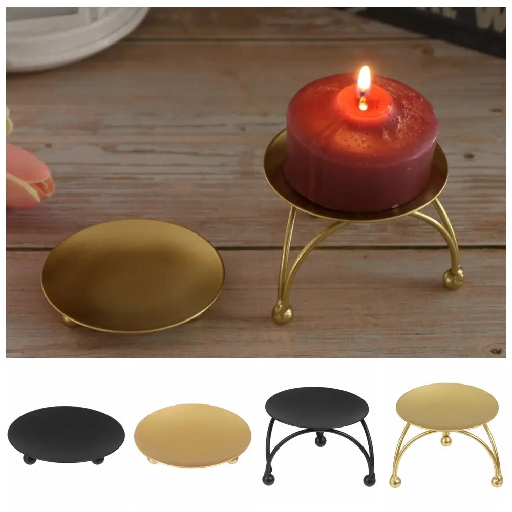 Nordic Style Candle Holder Black Gold Round Plate Candlestick Wrought Iron Craft Candelabra Wedding Festival Party Supplies Gift