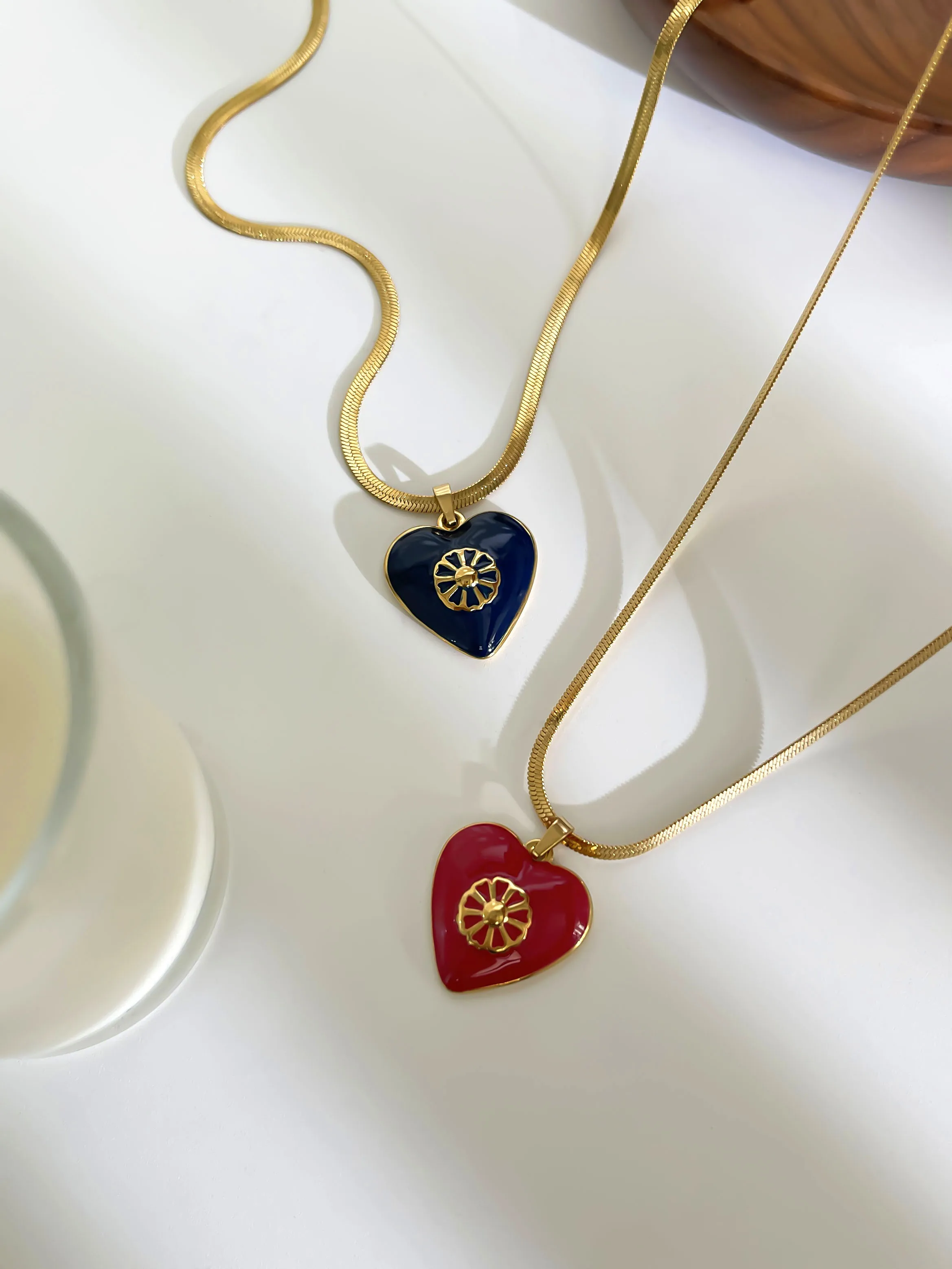 Peri'sbox موضة بسيطة أحمر أسود على شكل قلب المينا قلادة قلادة 18K مطلية بالذهب شفرة سلسلة المرأة مجوهرات هدايا ريترو #5