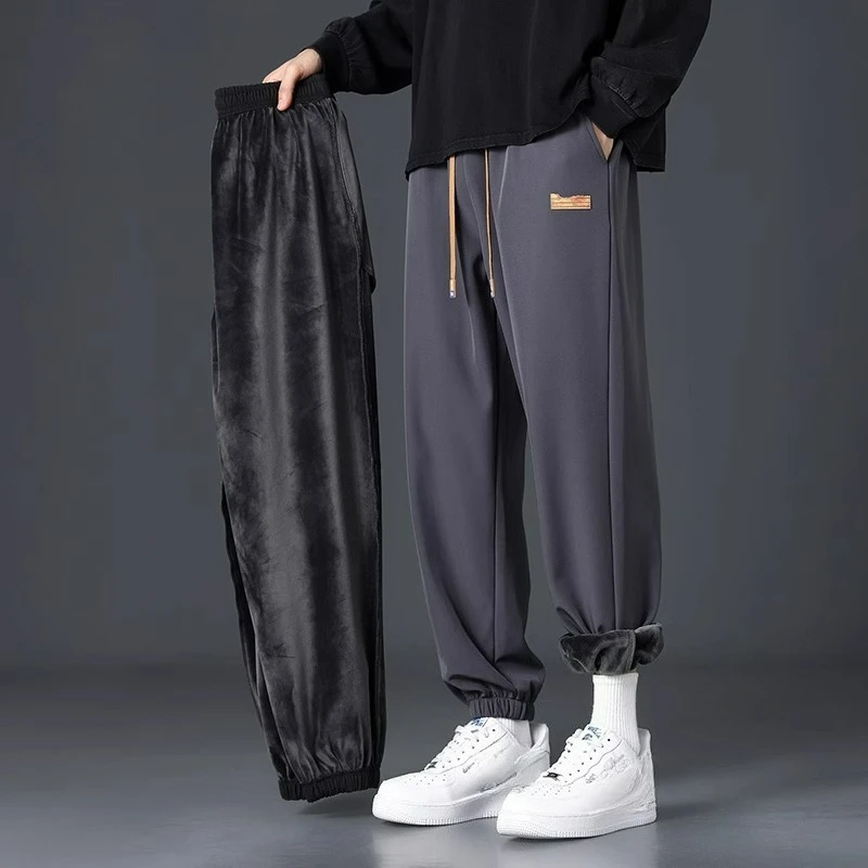 Men's Flannel Straight Leg Leggings for Slimming Plus Plus Size Sweatpants for Outdoor Sports Fitness Casual and Loose Fit
