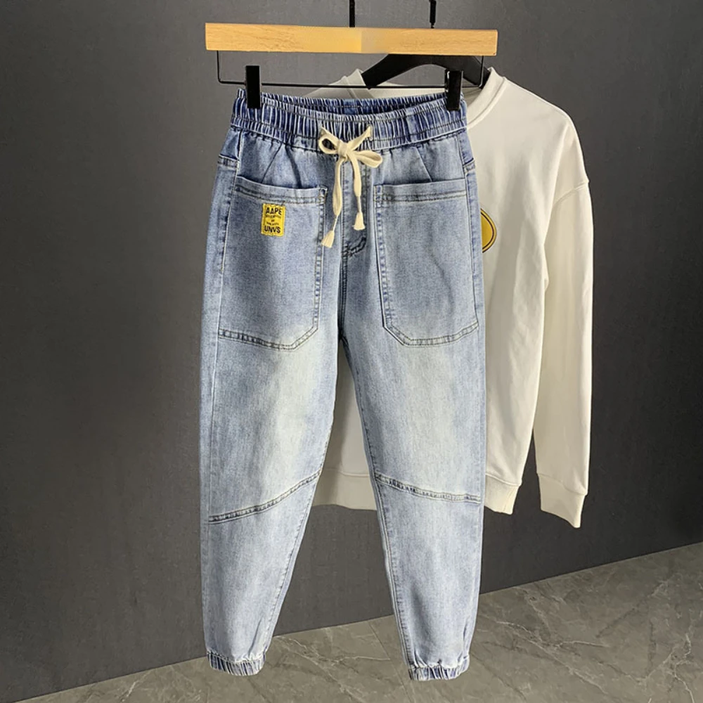 New Harem Jeans Men Vintage Washed Light Blue Denim Trousers Hip Hop Loose Harem Pants Men  baggy jeans  pants  denim  pants