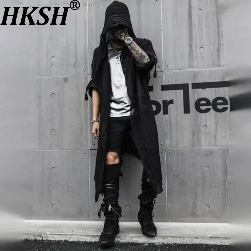 HKSH Spring Summer New Men Tide Punk Medium-Length Loose Long Sleeve Shirt China-Chic Dark Stage Youth Casual Open Stitch HK1326