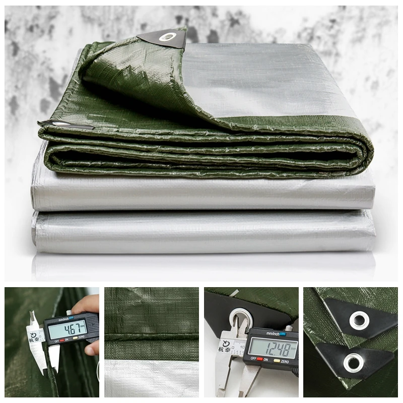 0.35 مللي متر الأخضر والفضة بولي ايثيلين غير نافذ للمطر القماش في الهواء الطلق المظلة التخييم التظليل شراع شاحنة المظلة ورقة أرضية بيت الحيوانات الأليفة غطاء مقاوم للماء