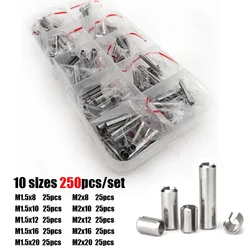 100/250pcs/set M1.5 M2 M2.5 M3 M4 M5 GB879 304 Stainless Steel Elastic Cotter Tension Dowel Roll Spring Pin Assortment Kit Set
