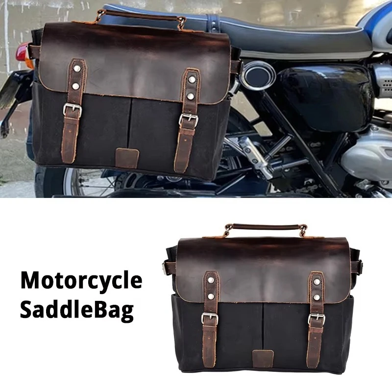 Vintage Men's Briefcase Laptop Messenger Bag Leather Handbag Retro Casual Style Motorcycle Side Bag