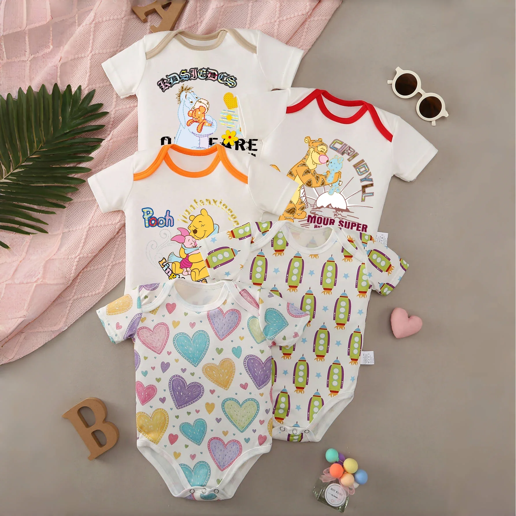 

MINISO & Disney Jointly Signed Удобная детская одежда из 100% хлопка Детский комбинезон-боди Винни-Пух для новорожденных от 0 до 12 месяцев