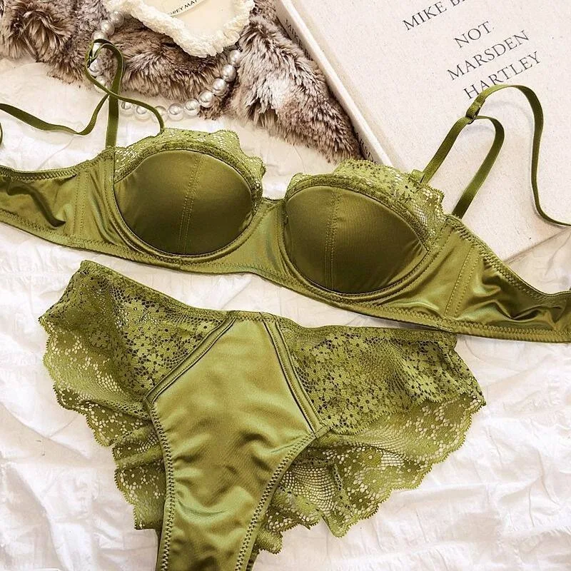 Sexy French Half Cup Lace Bra Soft Underwire Push Up Enhancer Anti Sag Slim Beautiful Back for Women 32-38 Comfort Breathable