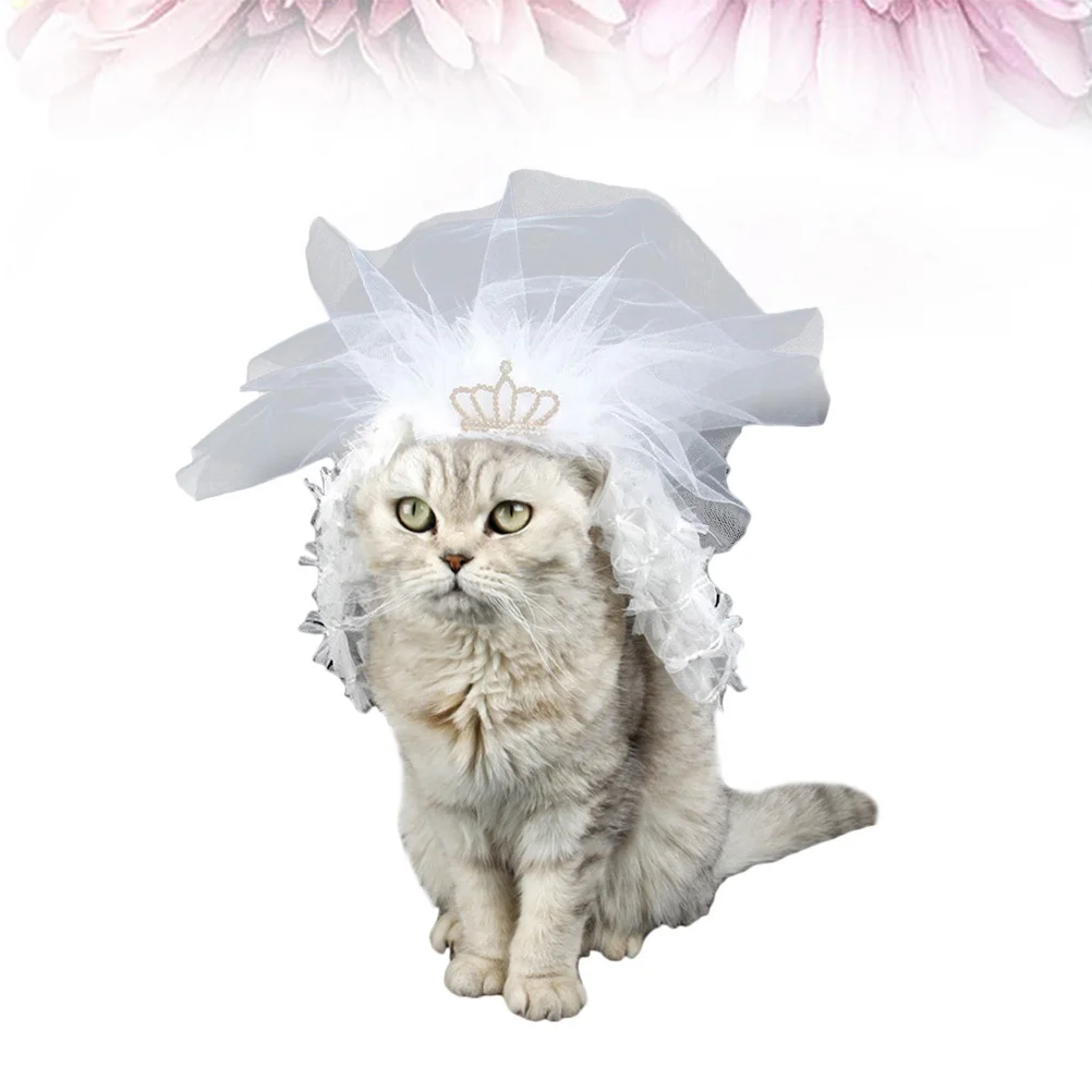 

1pc Cat Wedding Dress White Lace Pet Bridesmaid Costume For Kitten Cat Wedding Supplies Crown Decor Elegant Pet Wear