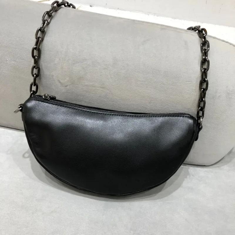 Bolsos Hobos de piel de vaca auténtica para mujer, bolso de hombro ajustable, bolsos con cadena a la moda, Bolsas de lujo de diseñador de nicho