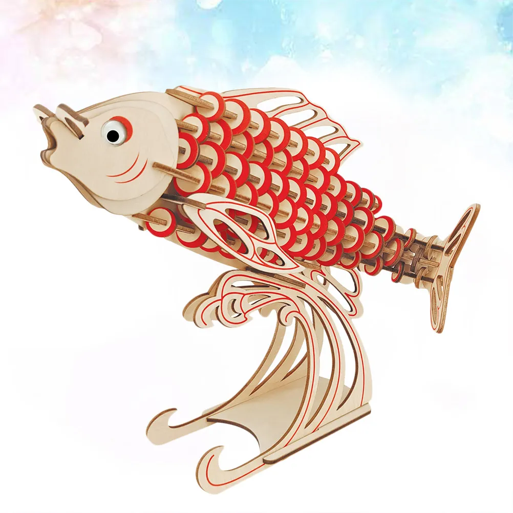 3D Wooden Carp Puzzle Educational DIY Kids Activity Kit for Cognitive Development Spatial Reasoning Creativity Motor Skills Home