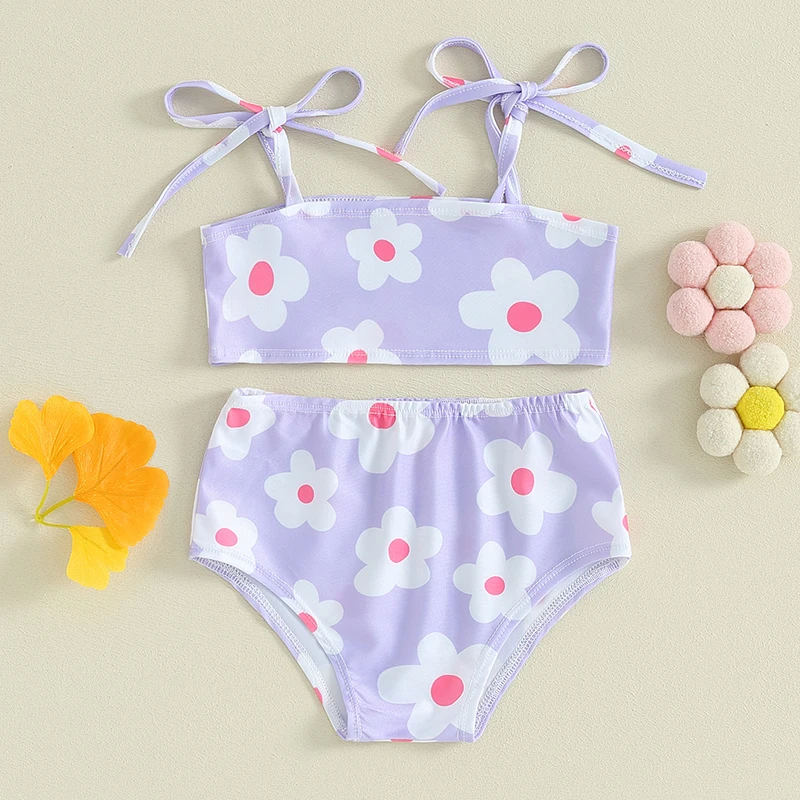 Toddler Baby Girl Swimsuit 2 Piece Bikini Set Sleeveless Cami Top And Shorts Floral Bathing Suit Summer Beach Swimwear