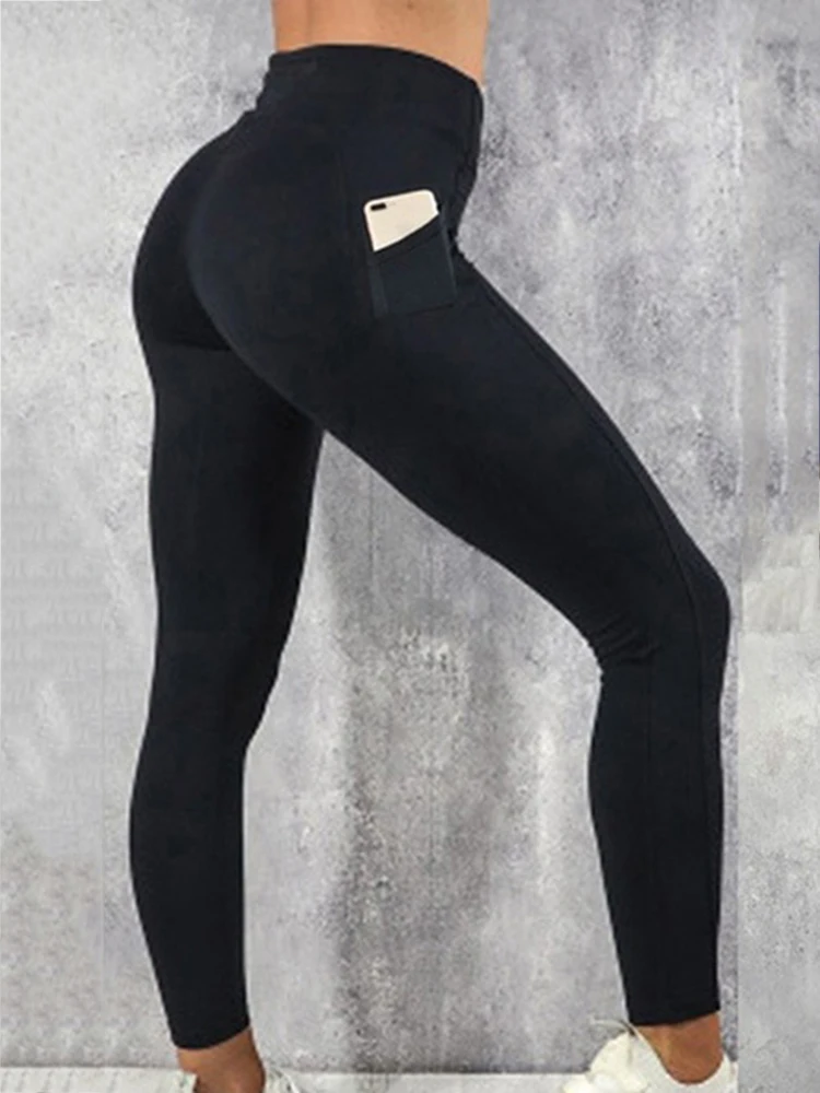 Leggings de fitness push-up pour femmes, collants d'entraînement, taille haute, poche noire, vêtements de sport, vêtements de sport, livraison directe