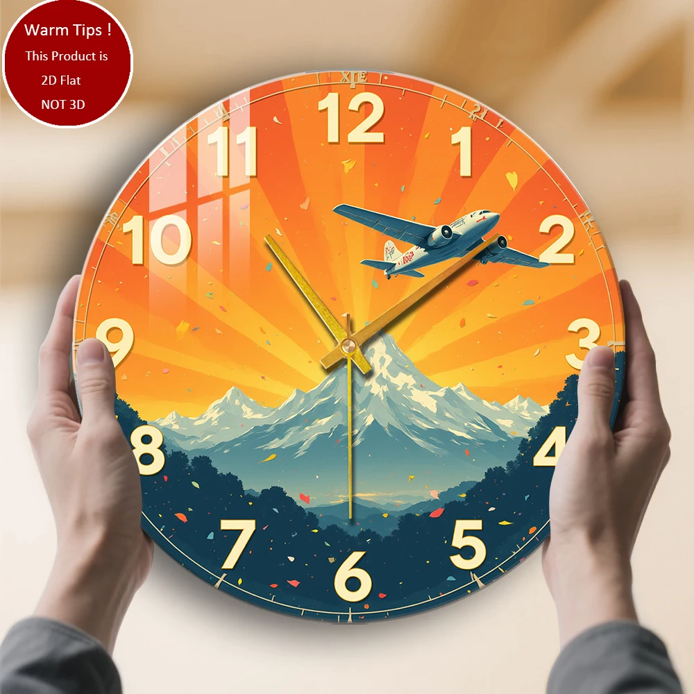 

Настенные часы из закаленного стекла, горные часы в самолете, восход солнца, подходят для настенного декора или настольного дисплея в любом месте