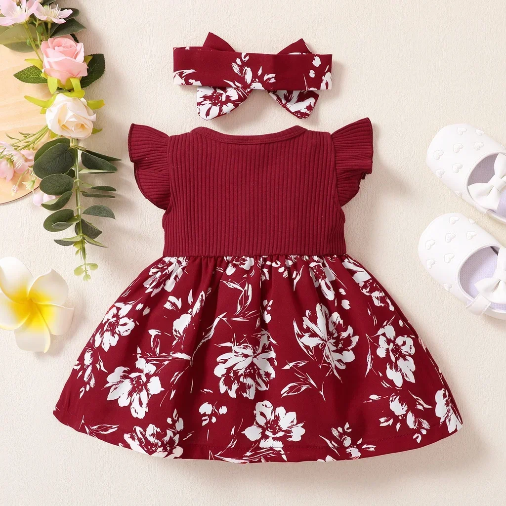 Newborn Baby Girl Dress Kids Korean Style Fashion Butterfly Sleeve Cute Floral Princess Formal Dresses