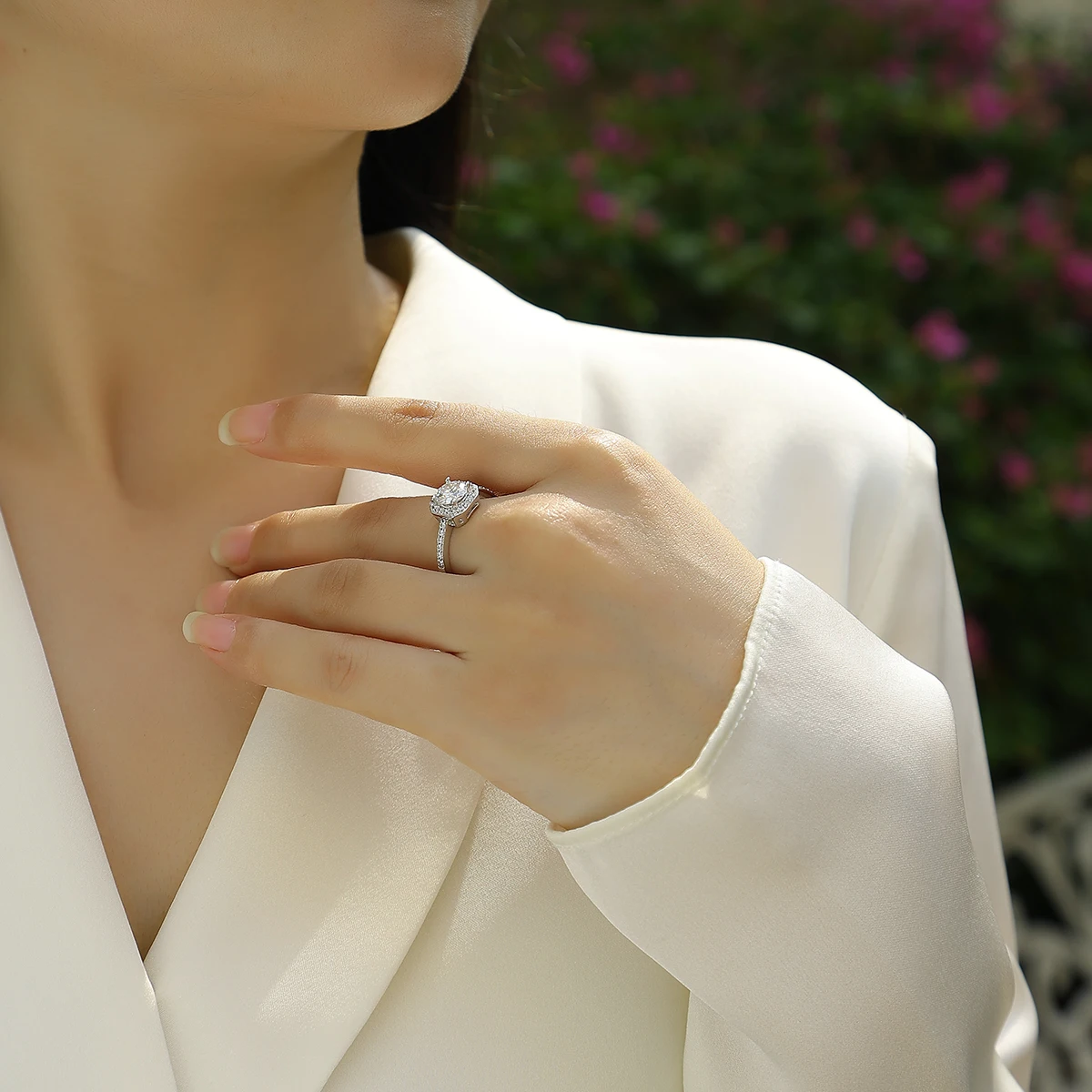 

Обручальное кольцо JIUZUAN с муассанитом 1 карат, серебро S925, покрытие из белого золота 18 карат, восьмиугольный ореол с паве-покрытием, идеально подходит для помолвки