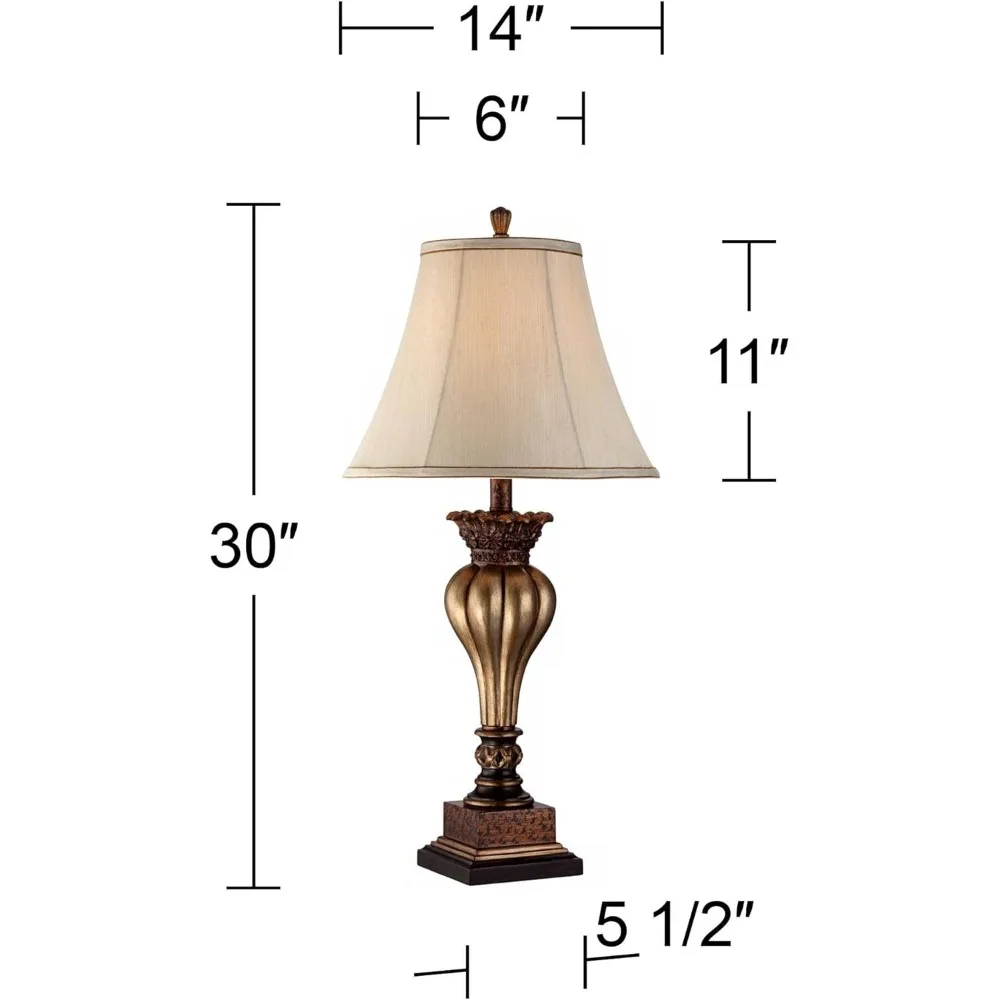 مصباح طاولة تقليدي بطول 30 طويلًا مع صورة ظلية مزهرية ذهبية وغطاء جرس أسمر لديكور المنزل #4