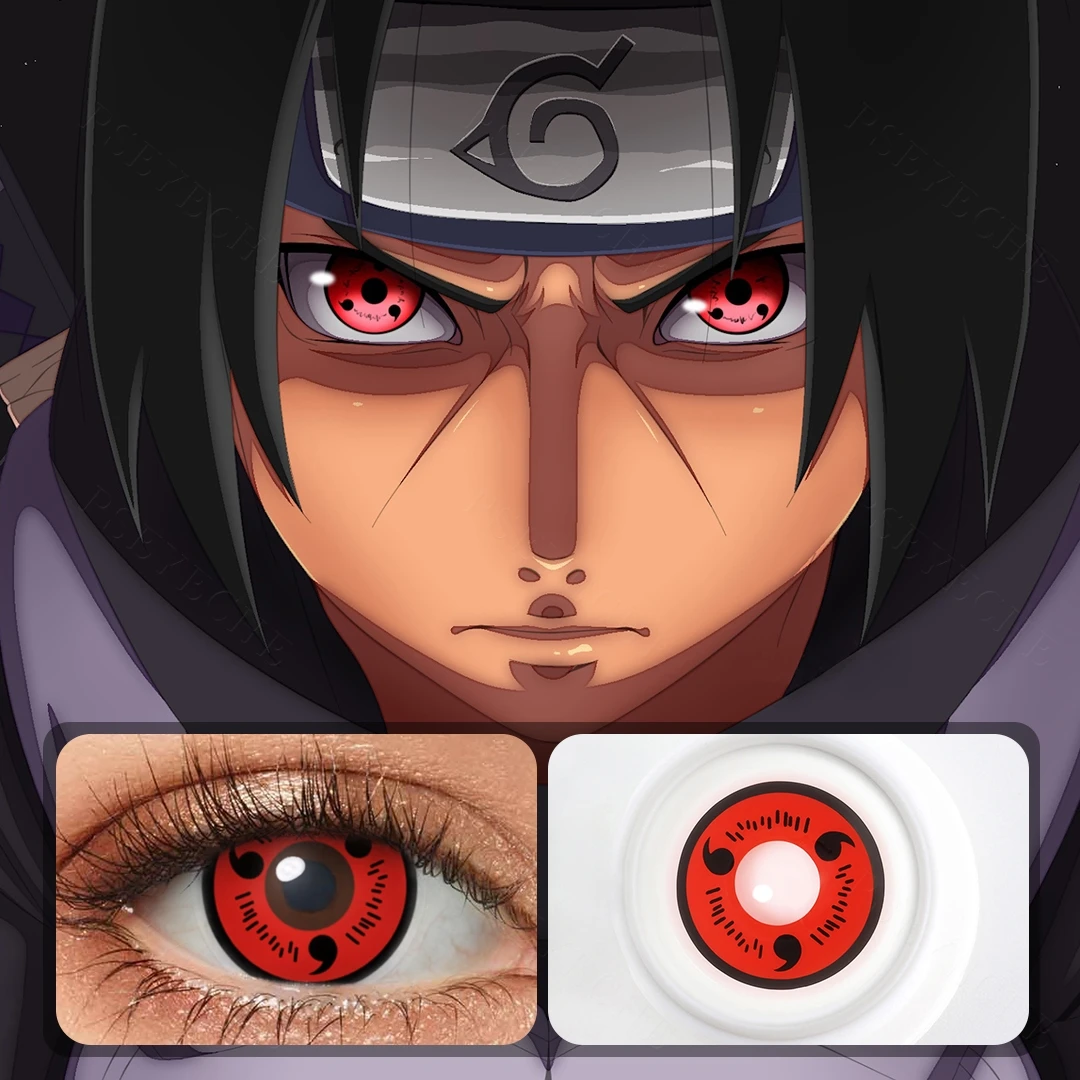 (0 ~-6,0) lentes de contacto Sharingan Rinnegan con grado Sasuke Anime Cosplay lentes de contacto con prescripción blanca hacia fuera