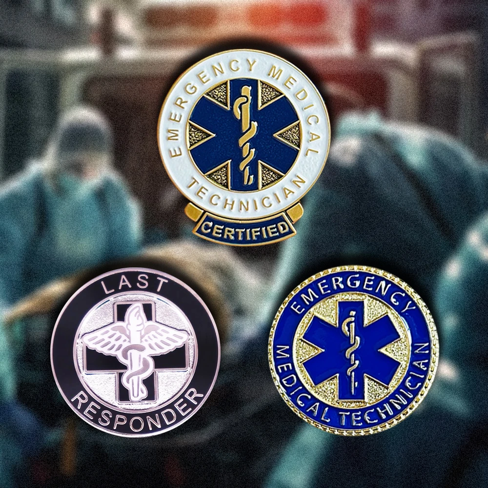 Insignia de Metal certificada para técnico médico de emergencia EMT, broche paramédico de primeros auxilios con estrella de la vida, alfileres de respuesta