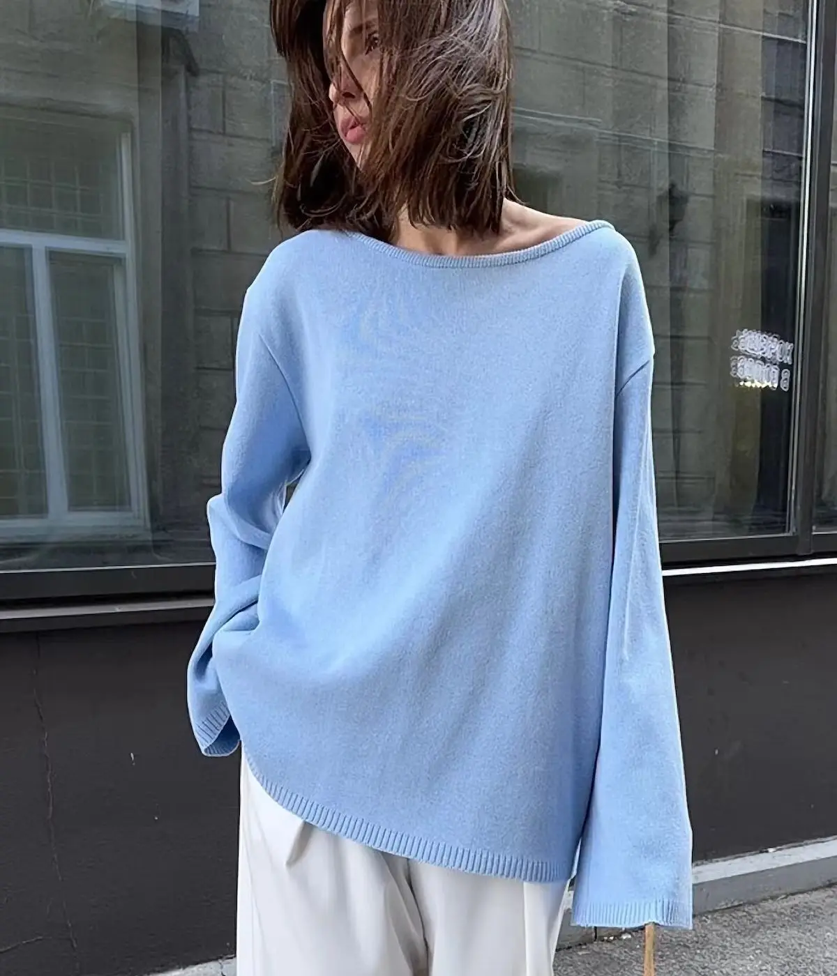 

WXOY Women Backless Loose Shirt Long Sleeve Cotton Sweater Knit Top Elegant Open Back Cross Tee Top Blouse Casual Outfit