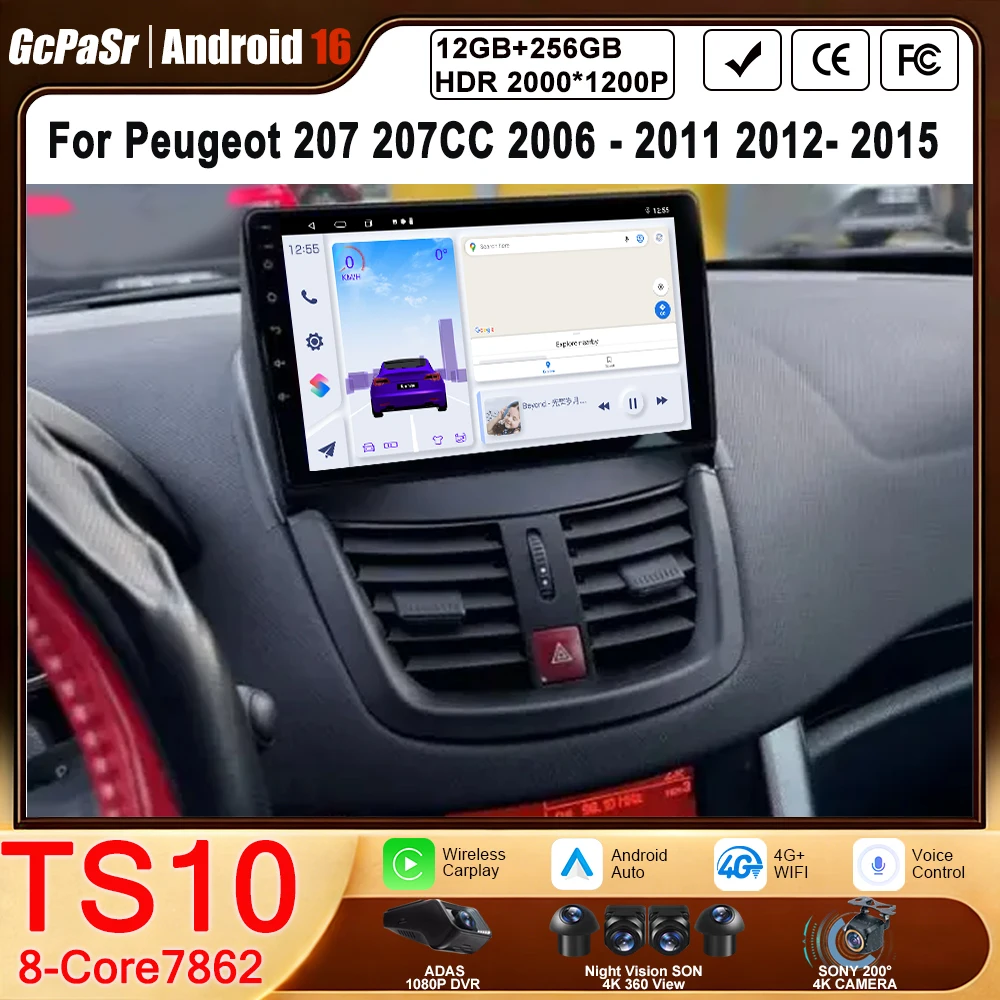 

Wireless CarPlay Android 15 Auto Radio for Peugeot 207 207CC 2006 2007 2008 2009 2010 2011 2012- 2015 GPS auto radio DVD NO 2din