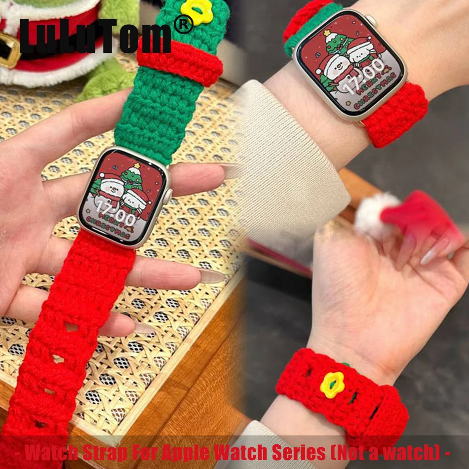 

Милый вязаный ремешок для Apple Watch Series 9, 8, 7, 6, 5 SE 4, 3, 38/40/41/42/44/45 мм, модный плюшевый ремешок из пряжи для iWatch UItra 2 49 мм