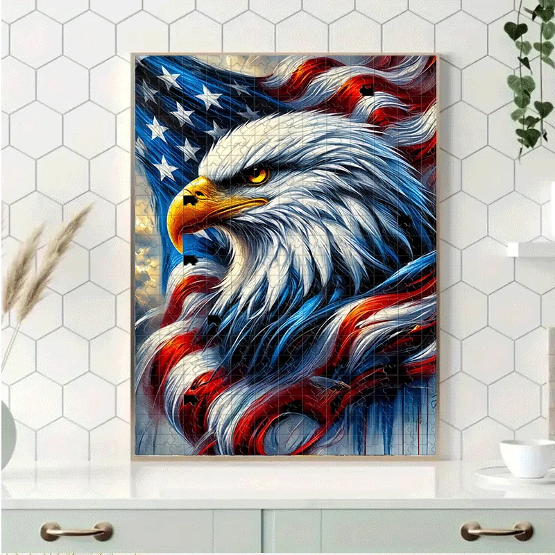 Adler- und amerikanische Flaggen-Puzzle 500 Stück/1000 Stück für Erwachsene – interaktives Familienspiel, Raummatt-Bonding-Aktivität – Junggesellenabschied,