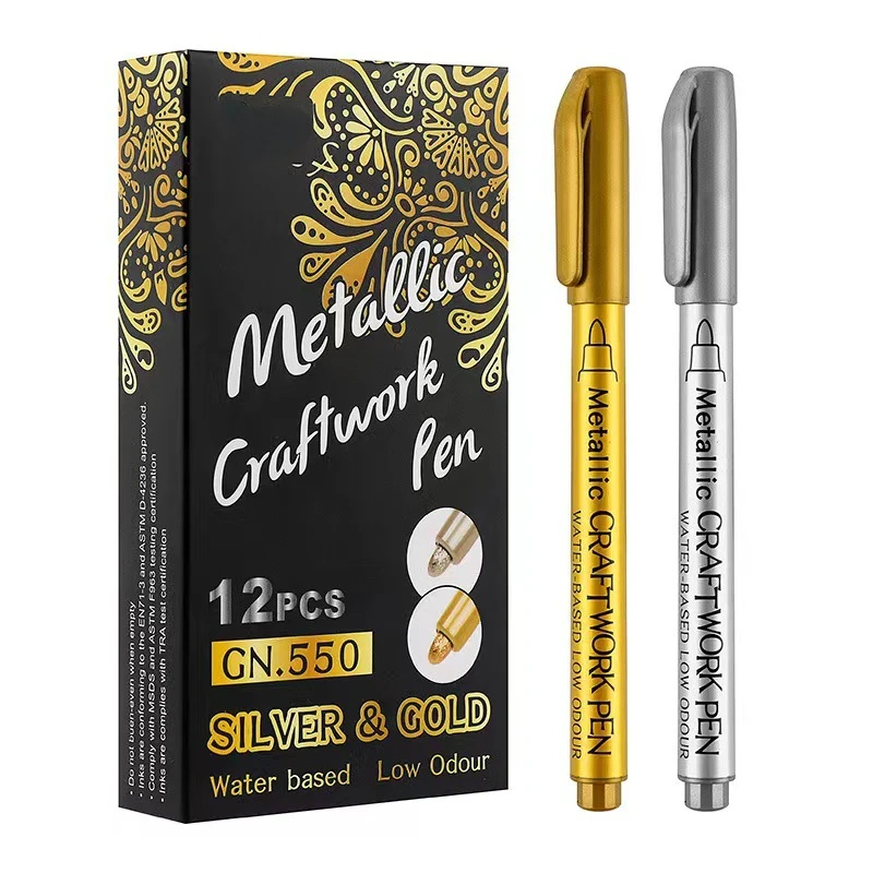 1pcs Gold Silver Metallic Marker Pen Waterproof Permanent Paint Marker Pen for Rock, Mug, Ceramic, Glass DIY Painting Supplies