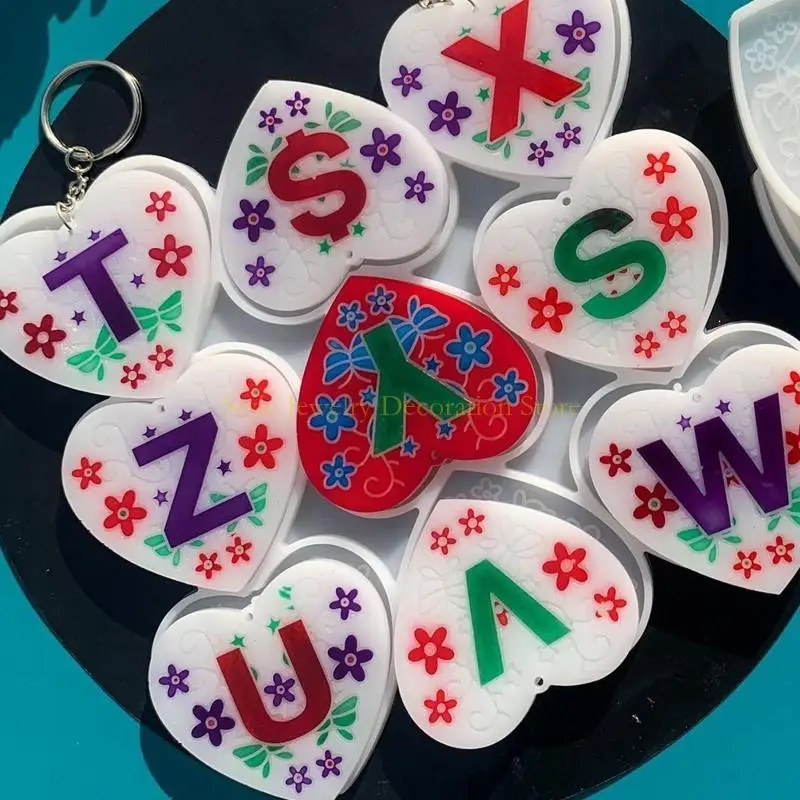 

D46E Love Heart English Letters Number Series Keychain Epoxy Resin Mold Keyring Pendants Earrings Silicone Mould DIY Crafts