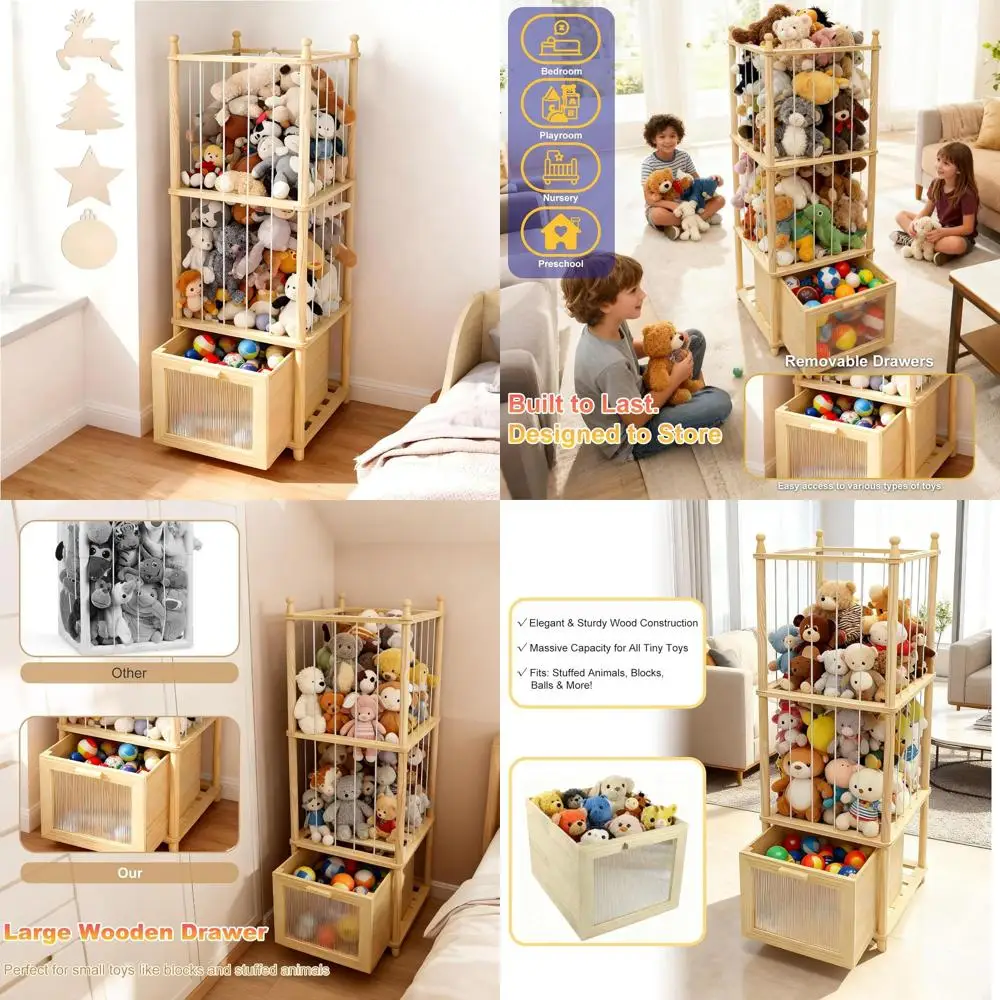 

Ящик для хранения с прозрачным видом для мягких игрушек и игрушек, органайзер для детской и игровой комнаты с рождественским декором своими руками