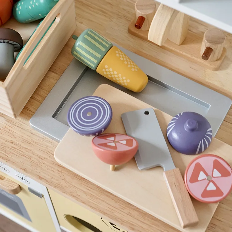 Holz Qualität Kinder Pretend Spielen Küche Spielzeug Set Schneiden Pädagogisches Lebensmittel Zubehör Mit Obst Gemüse Bäckerei Fleisch Fisch Spielzeug