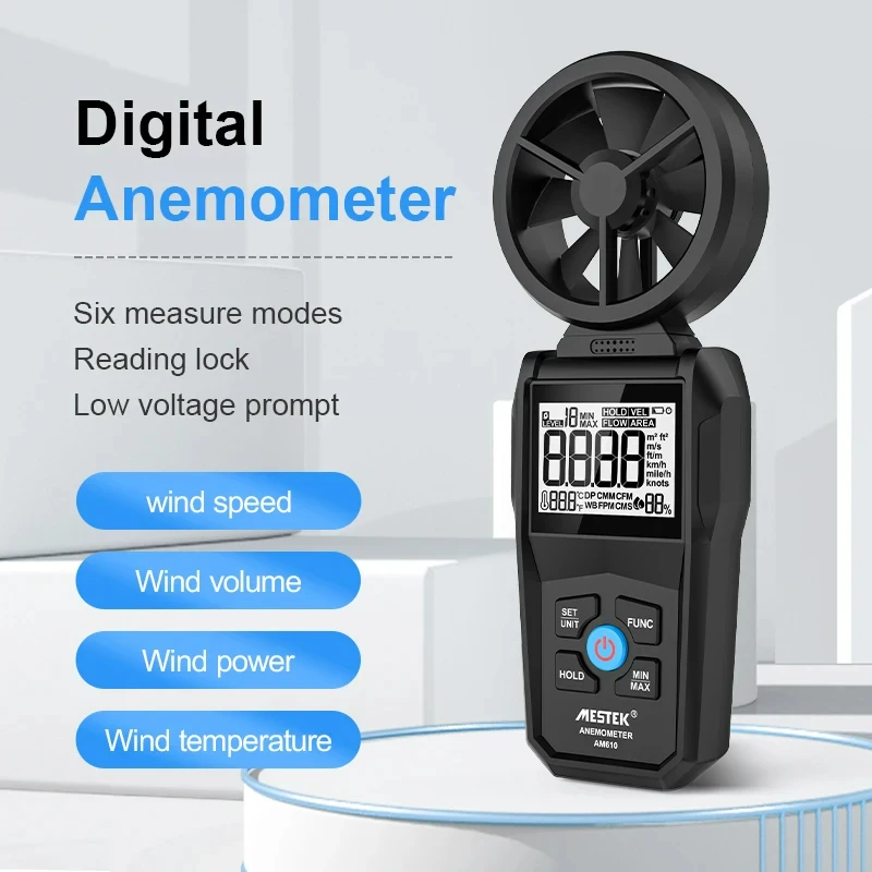 AM610 Portable Digital Wind Speed Anemometer Wind Velocity Meter Handheld LCD Air Speed Tester Wind Velocity Detector