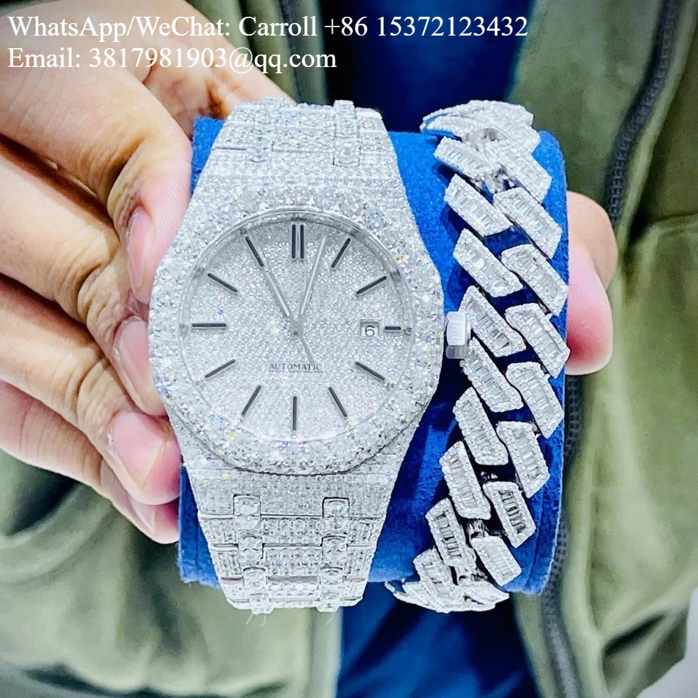 

Custom Iced Out Pass Diamond Test Moissanite 925 Sterling Silver Moissanite Buss Down Mechanical/quartz Watches