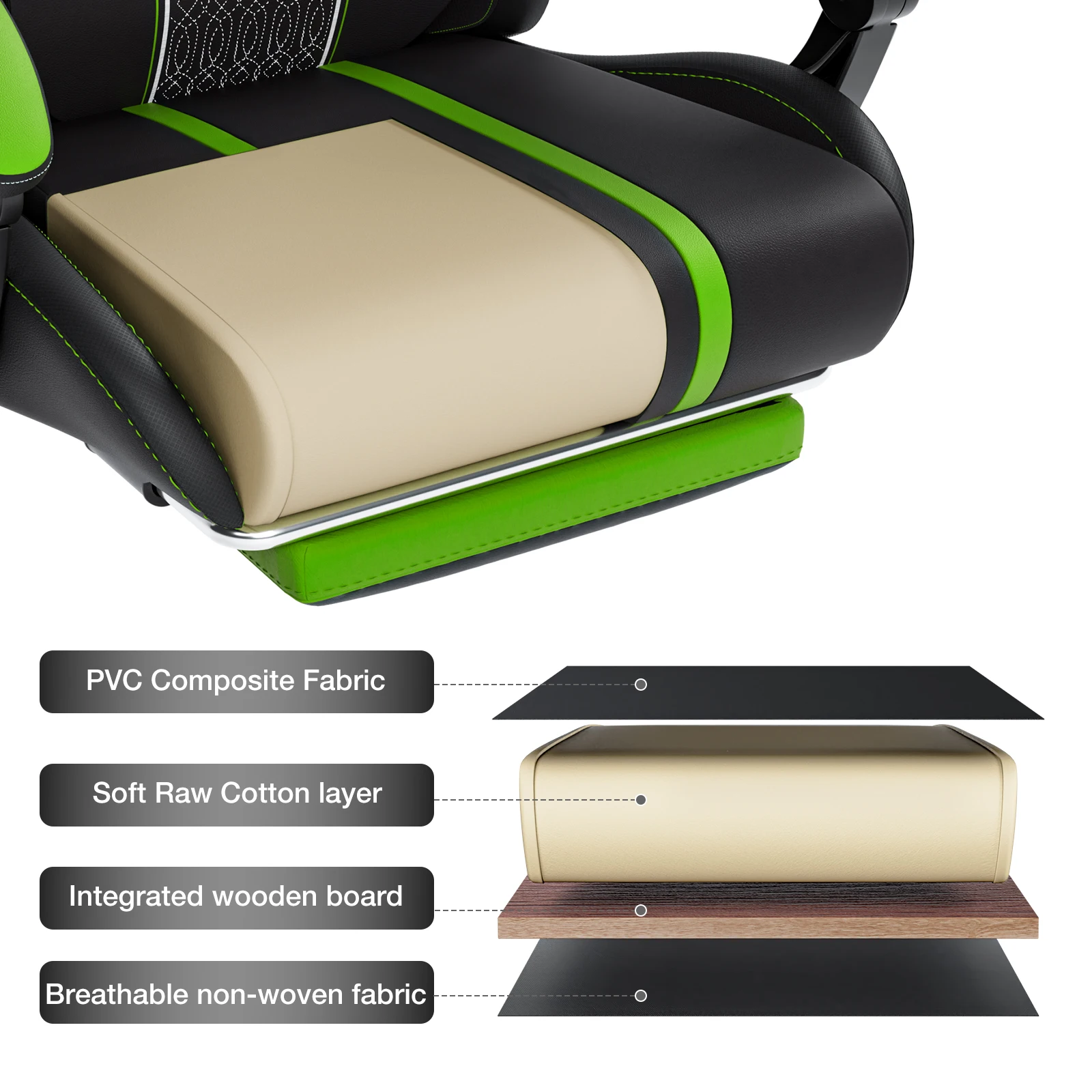 Ergonomic Gaming Chair with Footrest Headrest Lumbar Support Massage Armrest Height Adjustable RGB Light Swivel Computer Chair