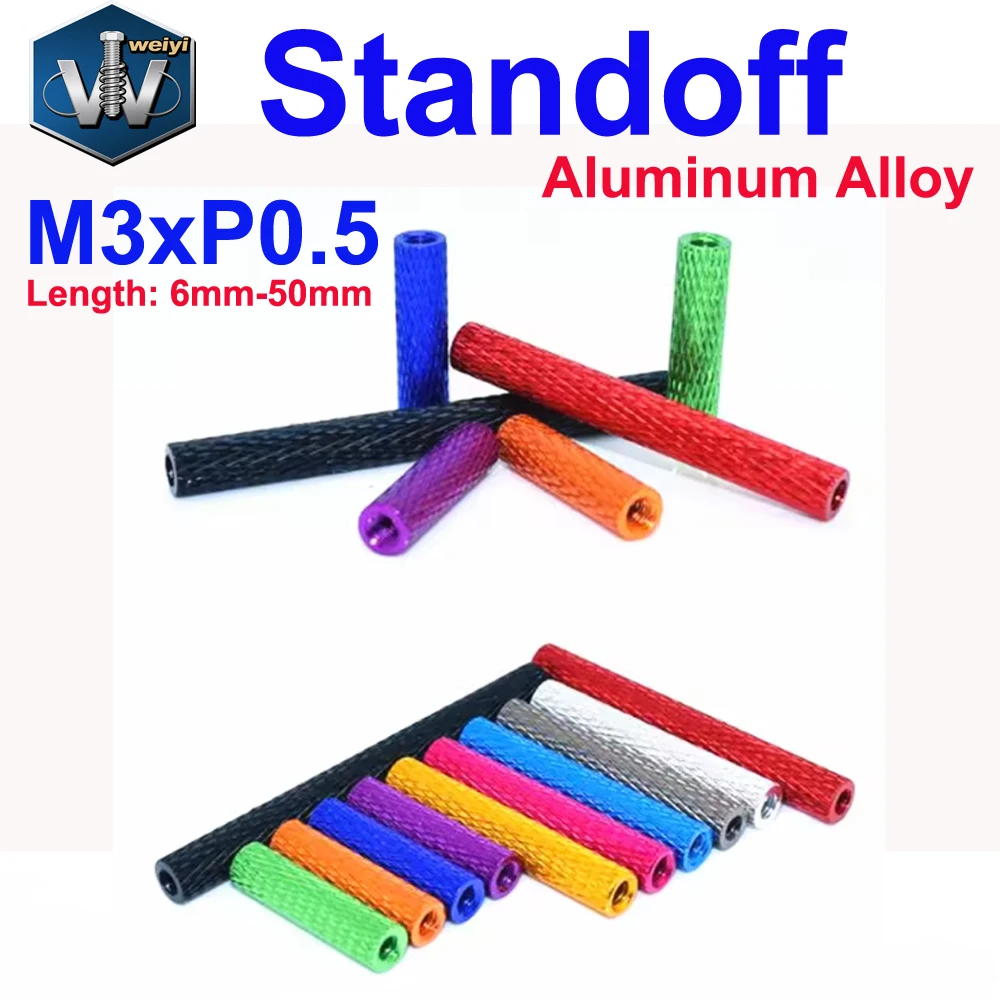 Weiyi 10pcs/lot M3xP0.5 Aluminum Knurled Standoff Spacer Standoffs Column Studs M3*6/8/10/12/15/20/25/28/30/35/37/40/45/50mm