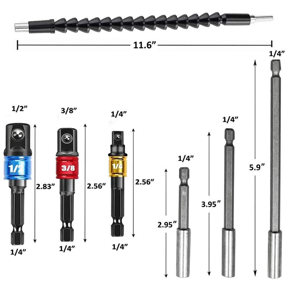 Impact Grade Driver Sockets Adapter Drill Extension Set,Flexible Drill Shaft Extension Bit,Magnetic Bit