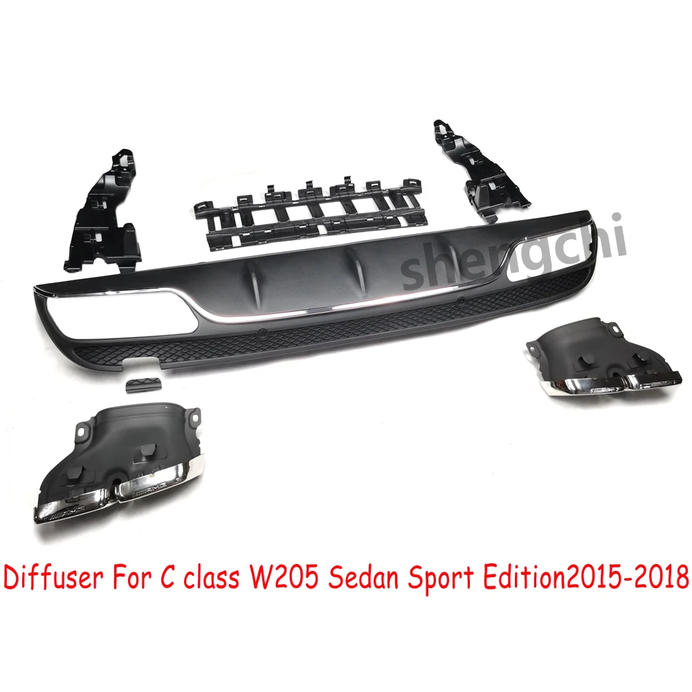 W205 AMG Style Rear Bumper Diffuser For Mercedes Benz C Class W205 4 Door Sedan Sport Edition 2015-2018 with 4-outlet Exhaust