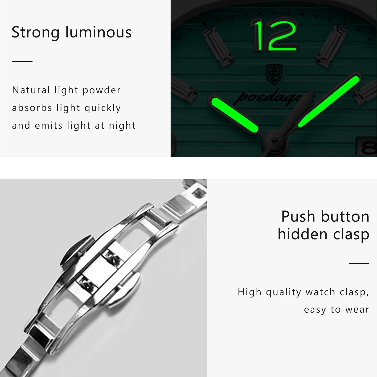 ساعة يد نسائية فاخرة مربعة الشكل من POEDAGAR مضيئة مقاومة للماء من الفولاذ المقاوم للصدأ للتاريخ للنساء ساعات كوارتز عصرية للنساء