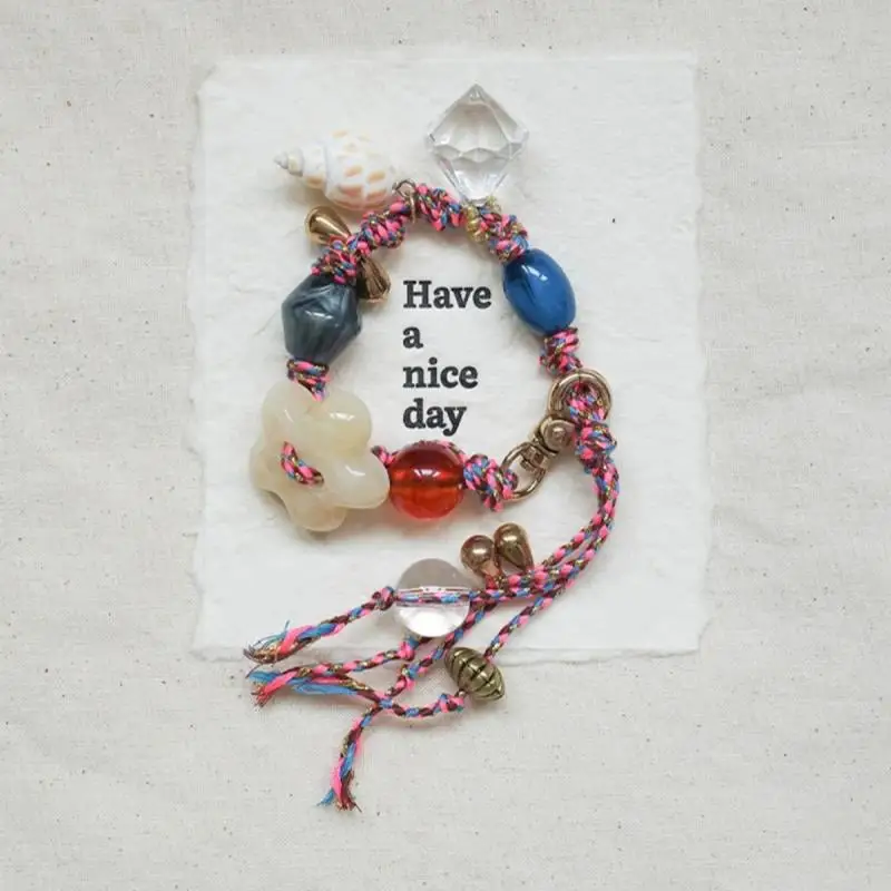 

Retro Handmade Woven Bracelet Bohemian Colorful Bag Pendant Cute Handmade Woven Bag Charm Bracelet Keychain Car Hanging Gift