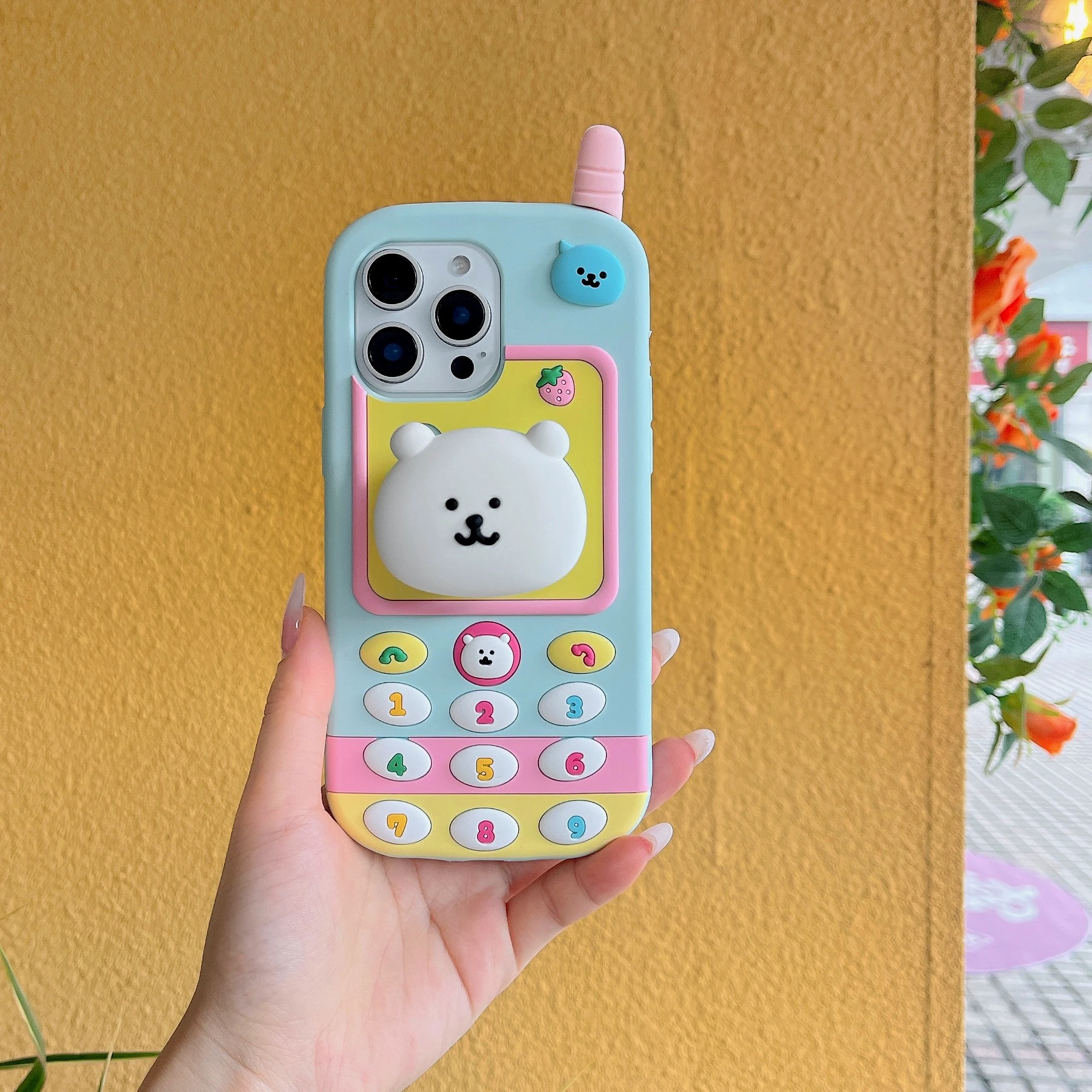 

3D Cute Bear Stander Case - Soft Silicone Cover with Pop-out Kickstand for iPhone 12/13/14/15/16 Pro Max Phone Protective Skin