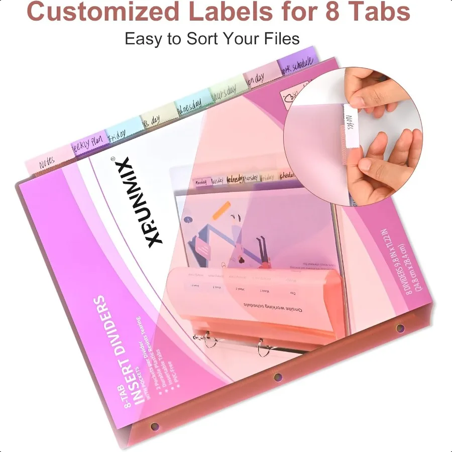 8탭 바인더 디바이더, 2포켓 인덱스 포켓, 3링 바인더용, 8가지 파스텔 색상, US 레터 사이즈, 2팩, 16개입