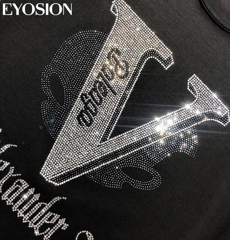 Summer Mens Luxury Diamond T-Shirts Designer Rhinestone Short Sleeve Slim Crew Neck Casual Shirts Tee Combed Cotton, S-5XL